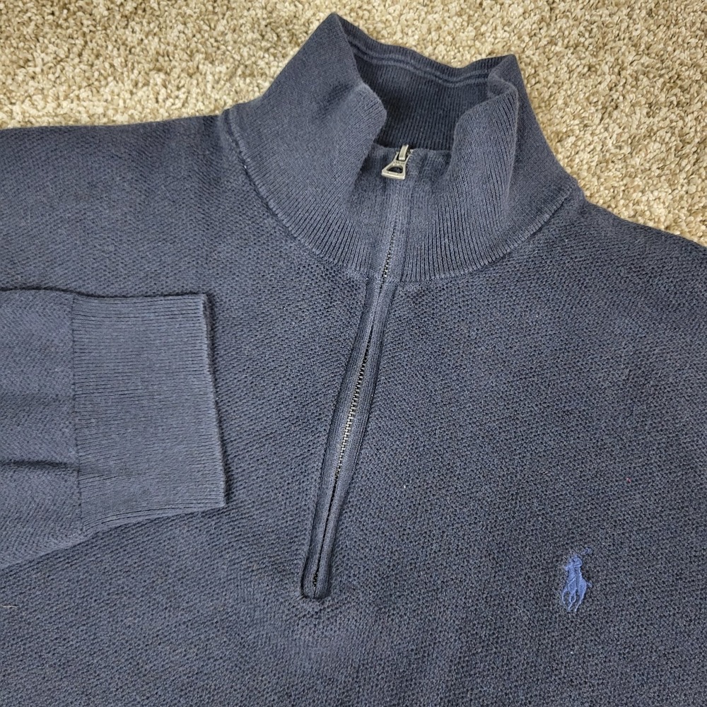 Polo Ralph Lauren Pima Cotton Mens 2XL Navy Pony Stretch Knit‎ Quarter Zip